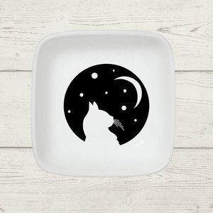 Cat and Moon White Porcelain Ring Dish